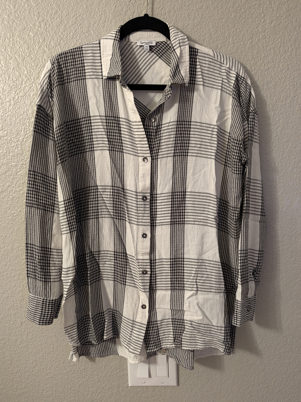 Splendid Women's Gray White Plaid Long Sleeve Button-Up Shirt Size Small